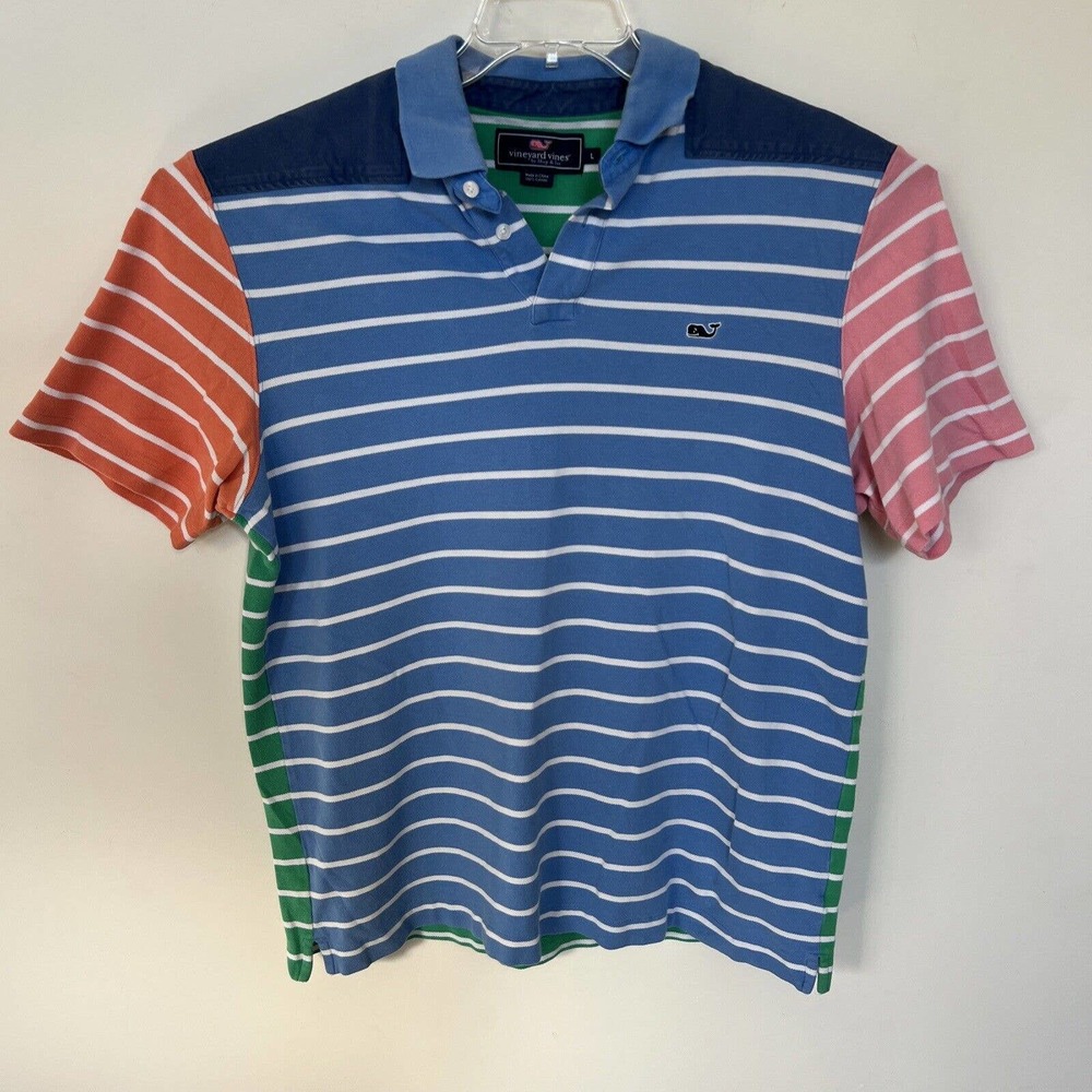 Vineyard Vines Polo Size Large Color block cotton Striped Multicolor